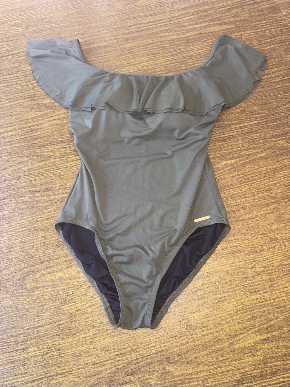 Michael Kors Olive Off-Shoulder Ruffle One-Piece Swimsuit